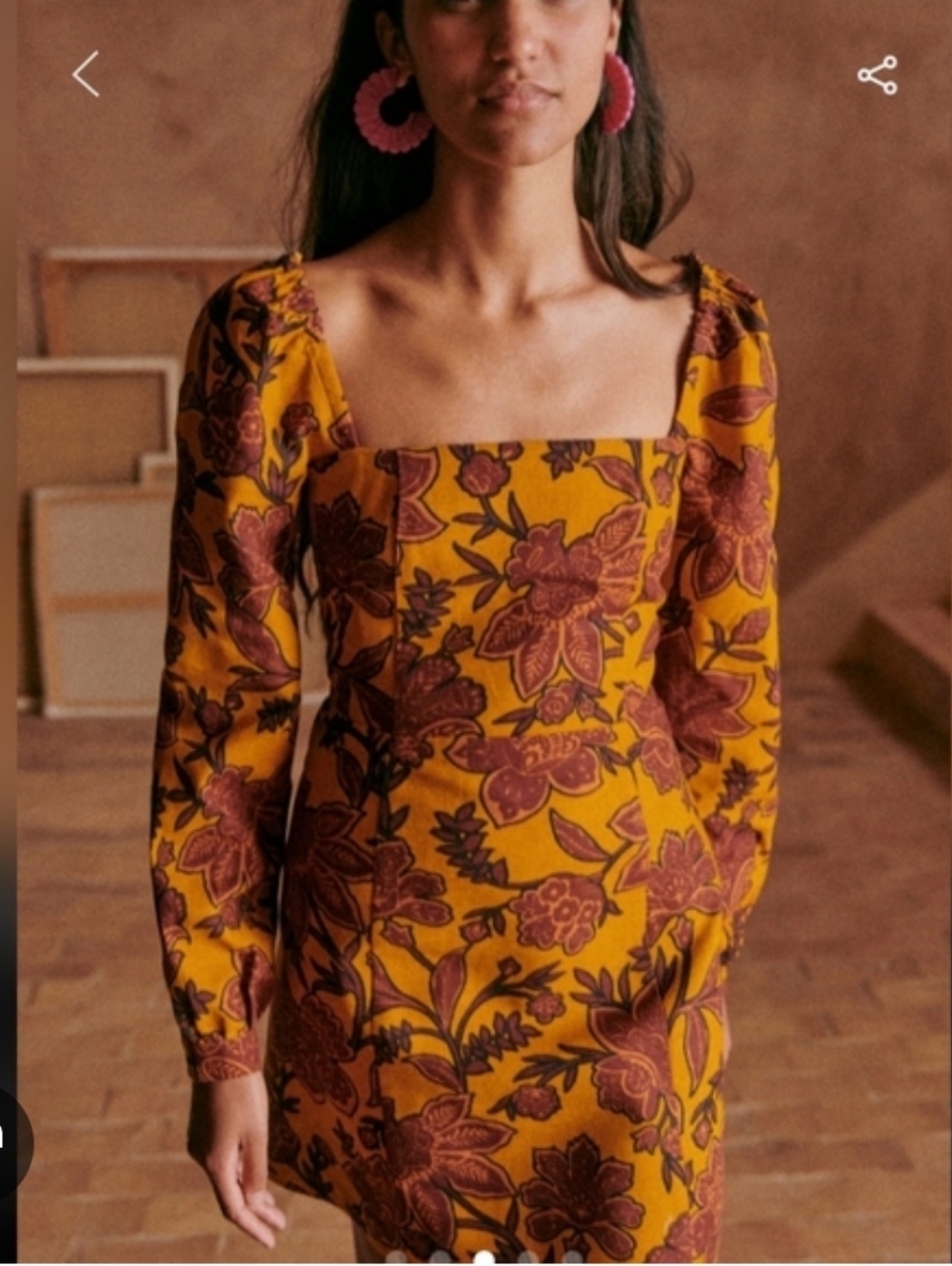 Carola Floral Dress in Mustard and Burgundy